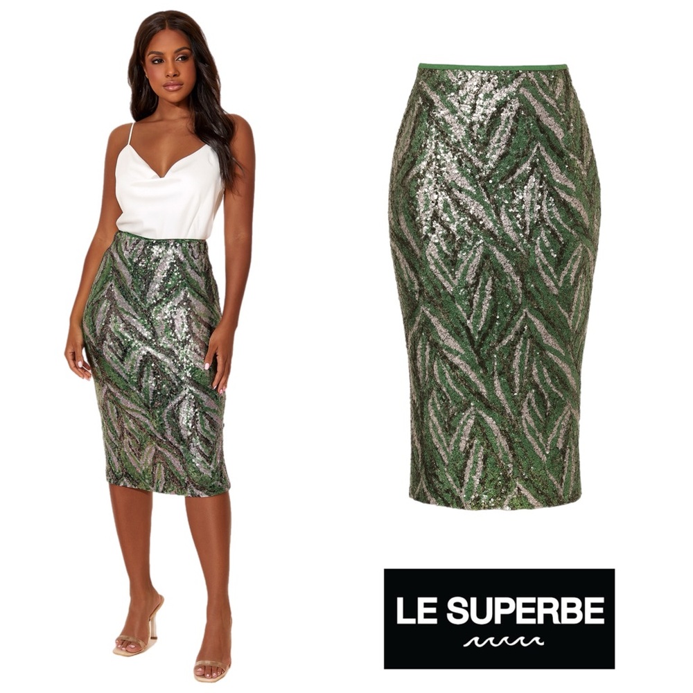 NEW La Superbe Liza Rattlers Green Sequin Pencil Skirt